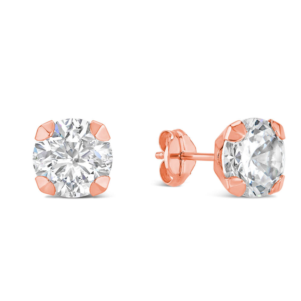 9ct Rose Gold 7mm 4 Claw Cubic Zirconia Stud Earrings
