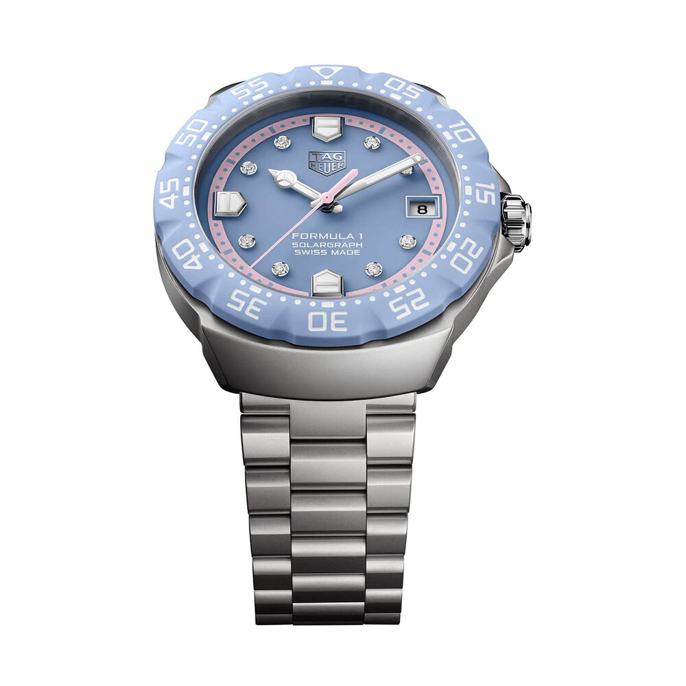 TAG Heuer Formula 1 Solargraph Blue Dial Diamond Dots Steel Bracelet Watch