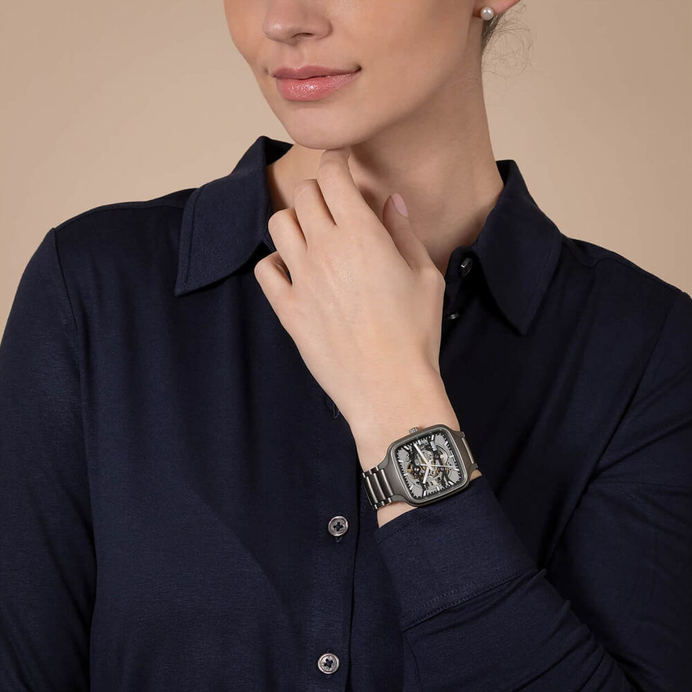 Rado True Square Automatic Skeleton 38mm Dial Plasma Black High-Tech Ceramic Bracelet Watch image number 5