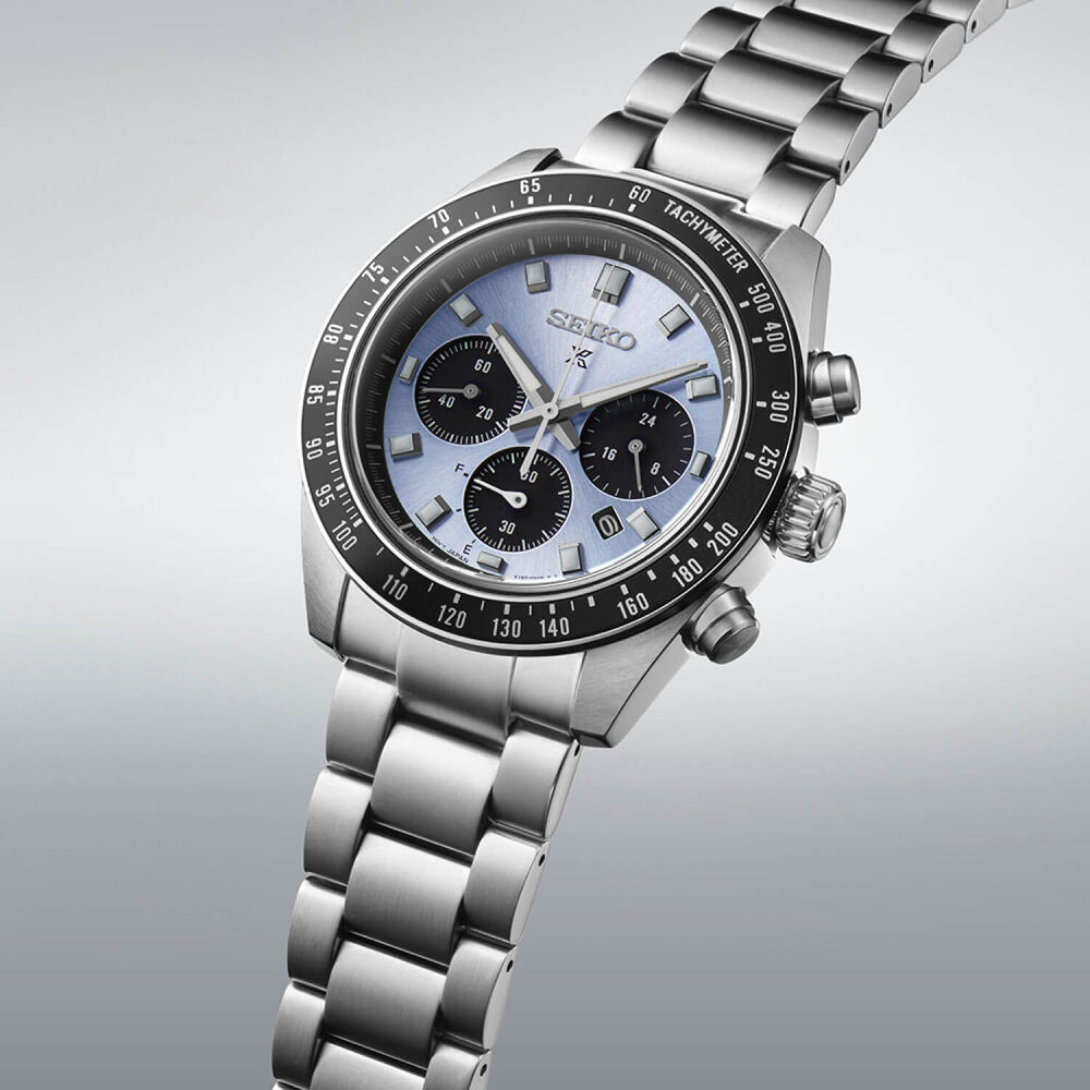 Seiko Prospex Speedtimer Solar Chronograph 41.4mm Blue Dial Steel Case Bracelet Watch image number 2