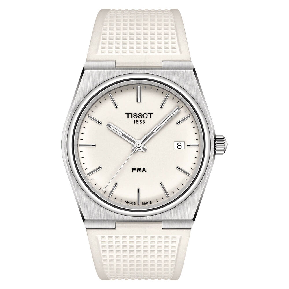Tissot PRX Quartz 40mm White Dial Steel Case White Rubber Strap Watch image number 0