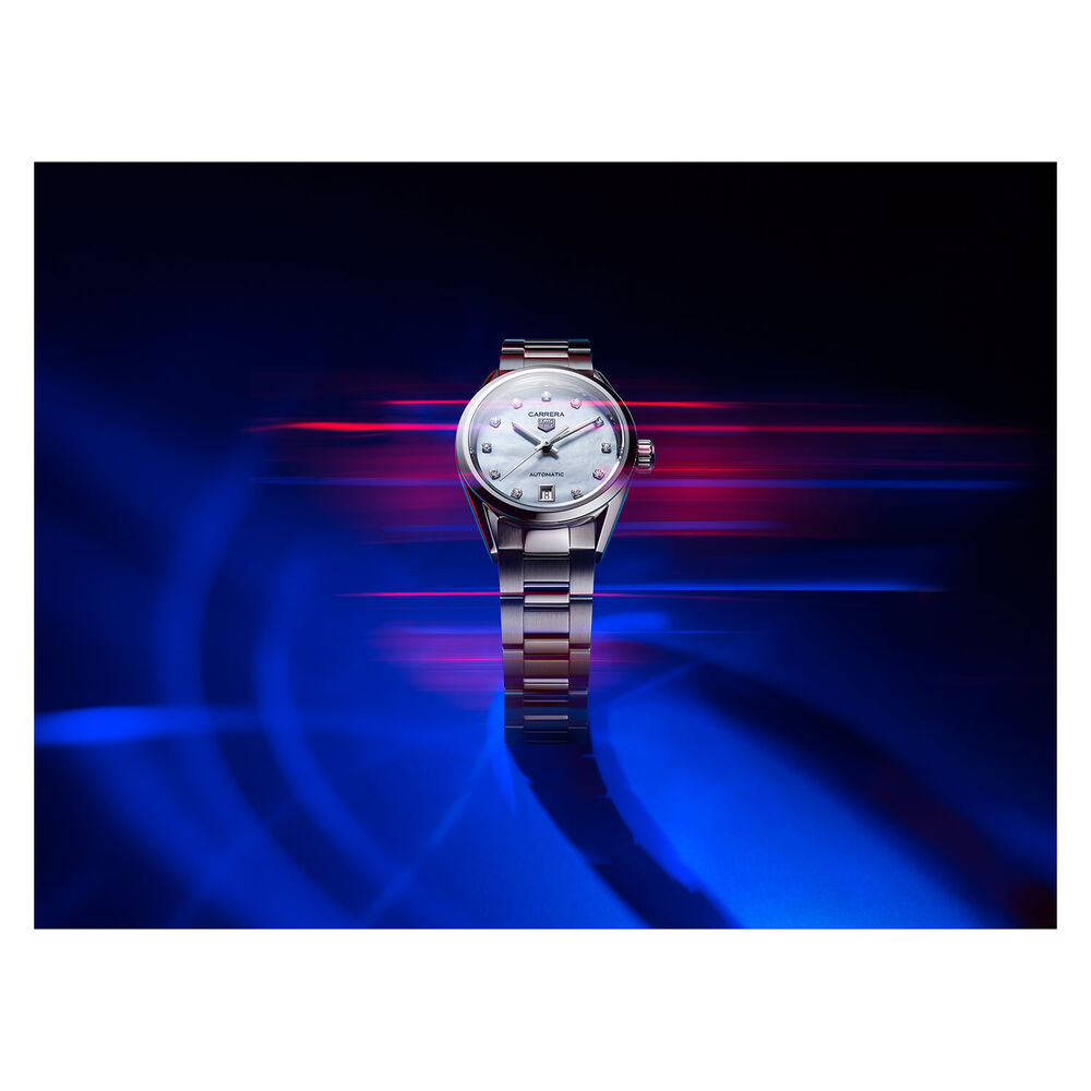 Pre-Owned TAG Heuer Carrera Date 29mm Mother of Pearl Dial Steel Bracelet Watch image number 6