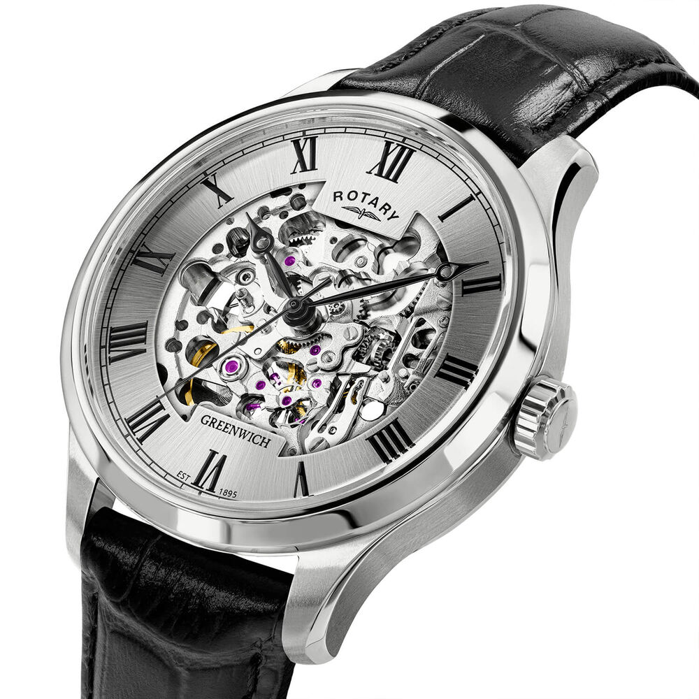 Rotary Greenwich 42mm Silver Dial Black Leather Strap Watch