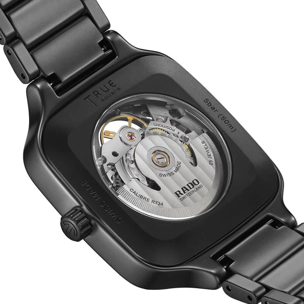 Rado True Square 38mm Skeleton Dial Black Ceramic Bracelet Watch image number 3