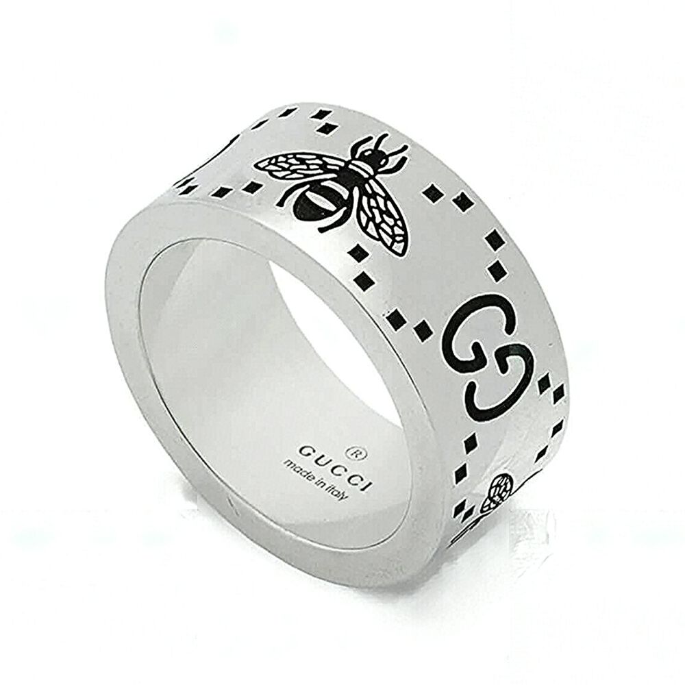 Gucci Signature Silver Bee Motif 6mm Ring (UK Size S)