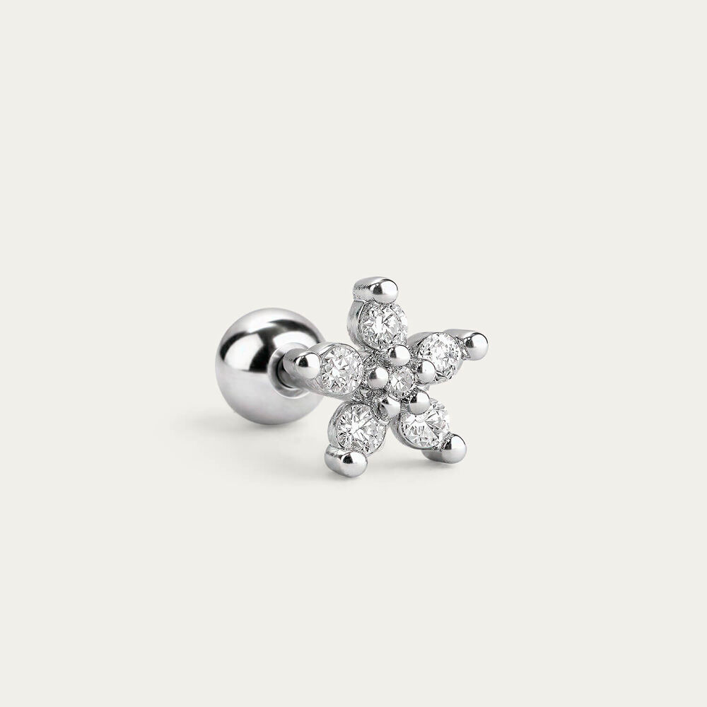Sterling Silver Cubic Zirconia Flower Single Stud Earring