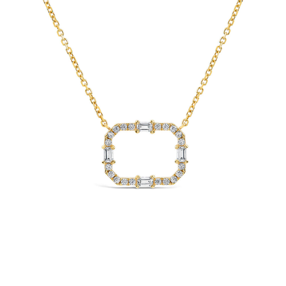 9ct Yellow Gold Open Rectangular Baguette & Round Cubic Zirconia Pendant