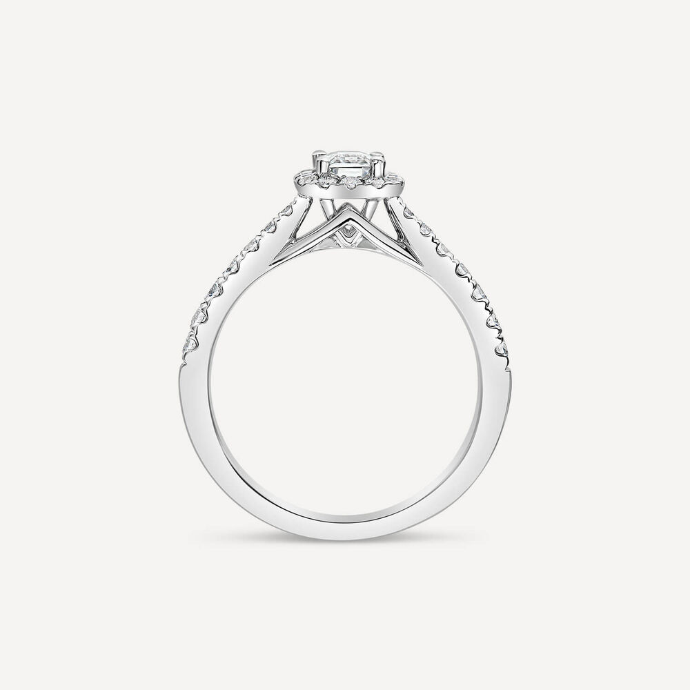 The Orchid Setting 18ct White Gold 0.75ct Emerald Cut Halo Diamond Ring image number 3