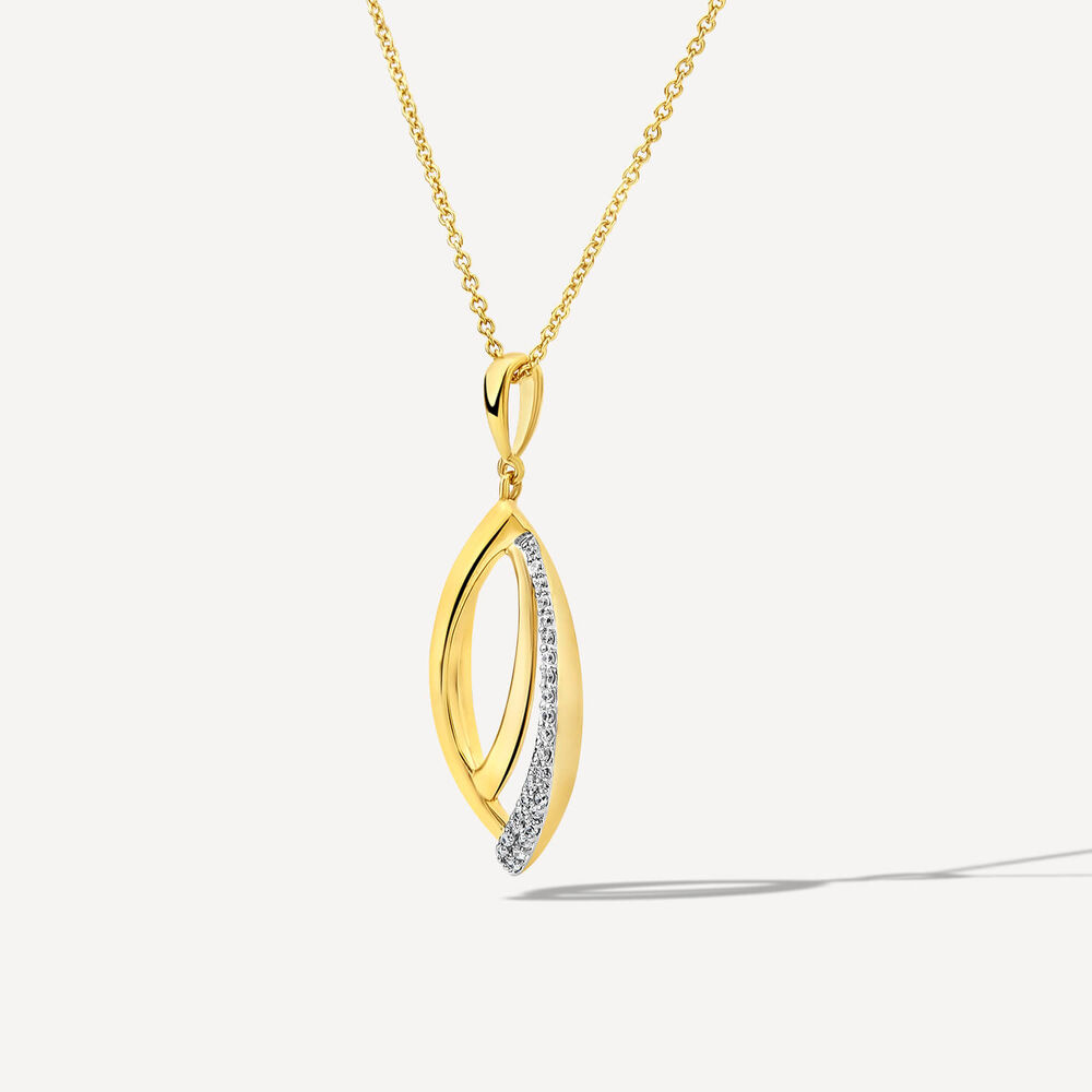 9ct Yellow & White Gold 0.07ct Diamond Set Navette Shaped Pendant image number 1