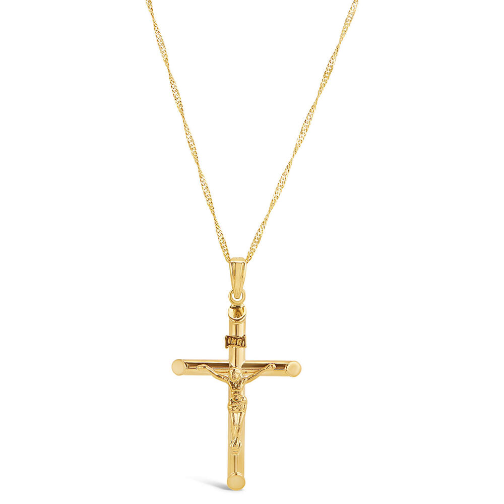 9ct Yellow Gold Small Crucifix Pendant (Chain Included) image number 0