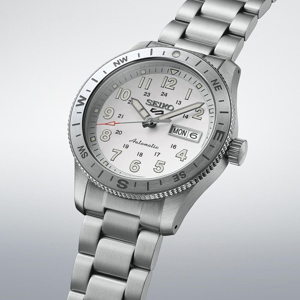 Seiko 5 Sports Field White Ensign 41mm Dial Stainless Steel Bracelet Watch
