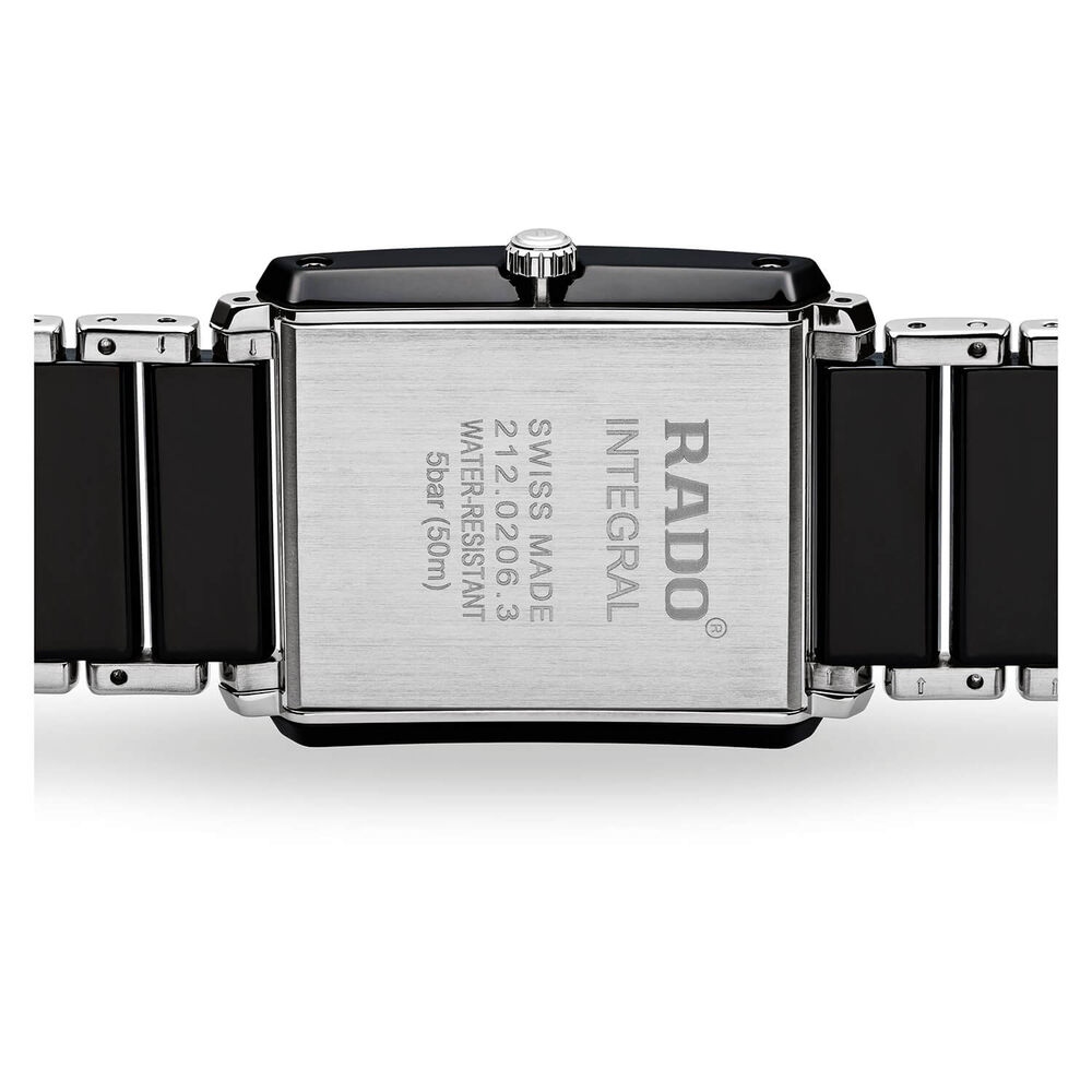 Rado Integral Rectangular Dia Dot Dial Steel Black Ceramic Case Bracelet Watch image number 2