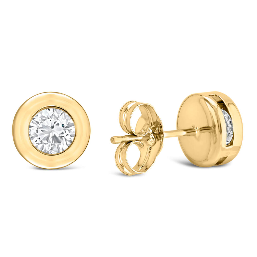 9ct Yelow Gold Round Rubover Cubic Zirconia Stud Earrings image number 2