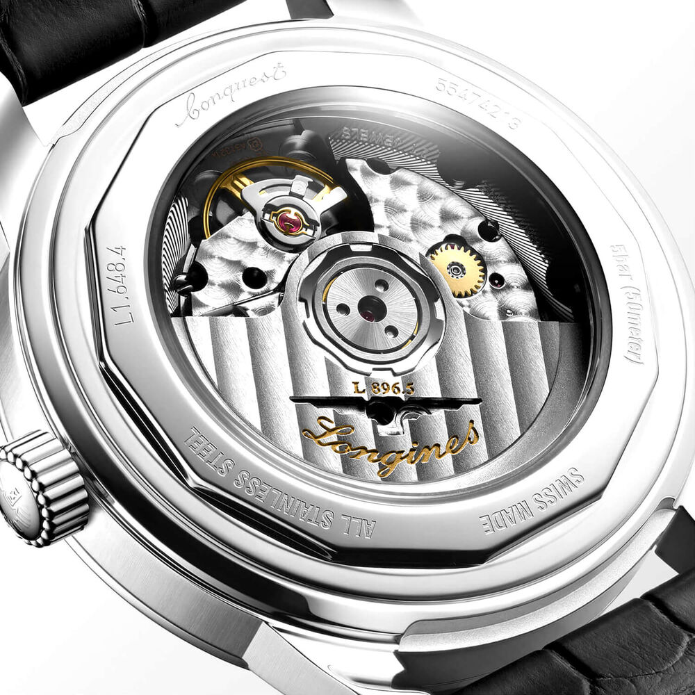 Longines Conquest Heritage Central Power Reserve 38mm Champagne Dial Black Leather Strap Watch image number 4