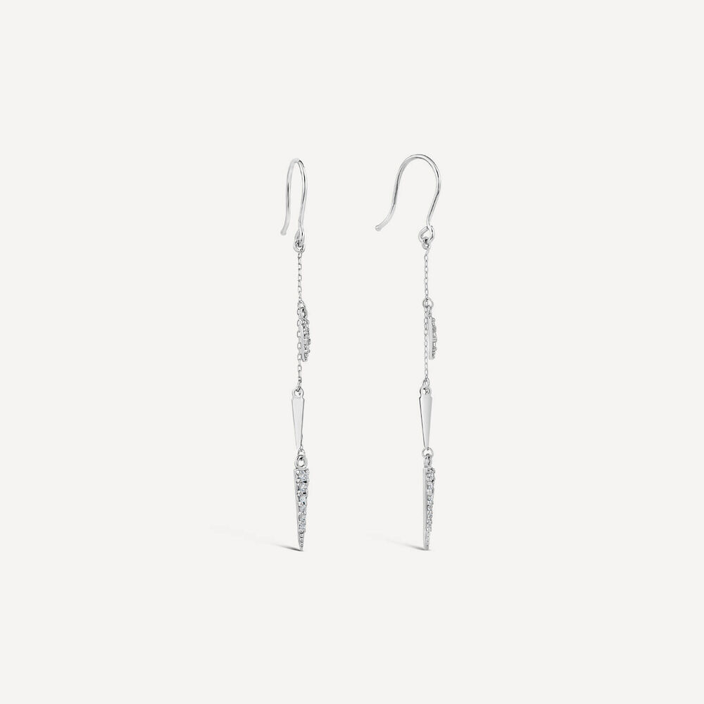 9ct White Gold Two Cubic Zirconia Set & Polished Drop Earrings image number 1
