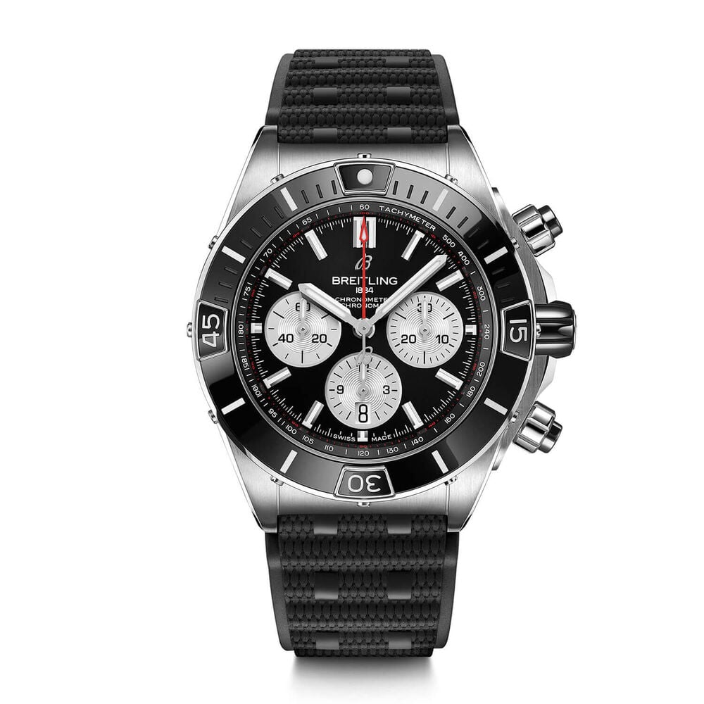 Breitling Super Chronomat 44mm Black ceramic Case Rubber Strap Watch