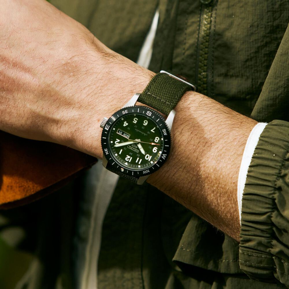 Seiko 5 Sports Field Fatigue Green 41mm Dial Khaki Nylon Strap Watch