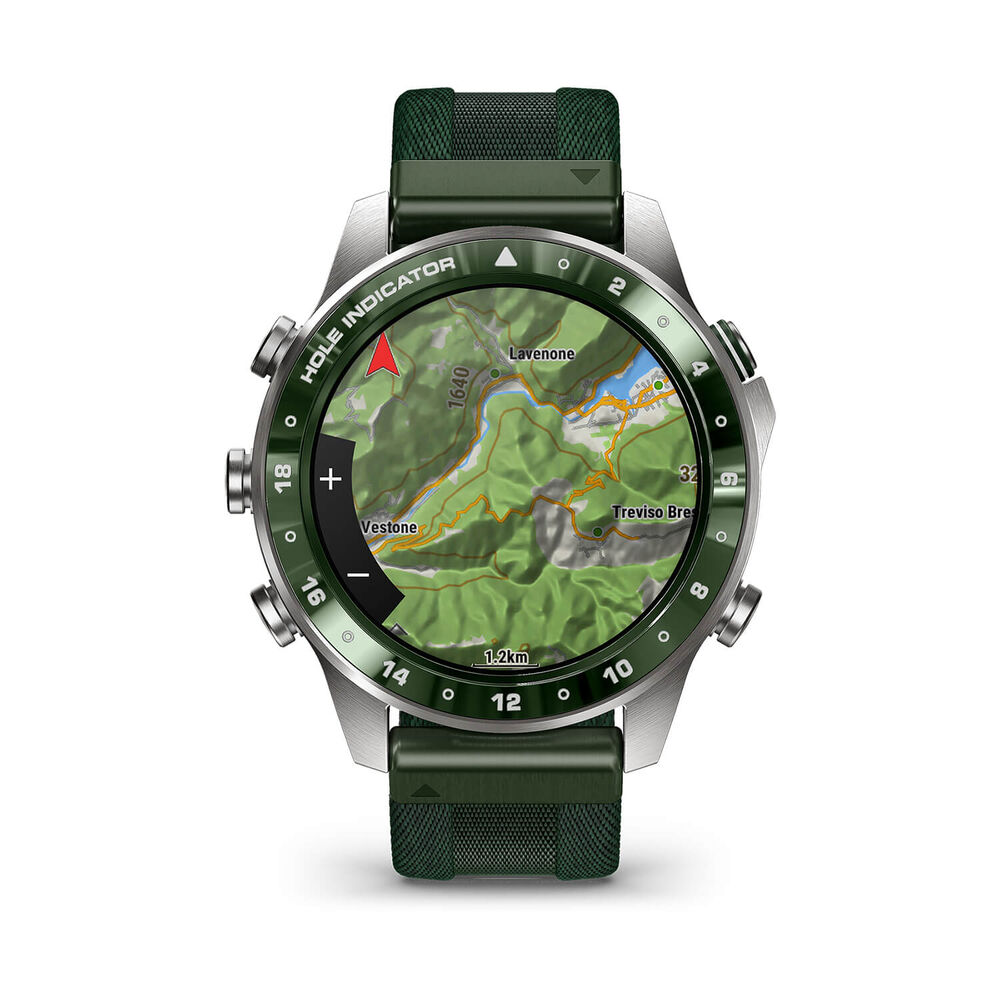 Garmin MARQ Golfer (Gen 3) 47mm Grade 5 Titanium Case Green Jacquard Woven Nylon Strap Watch