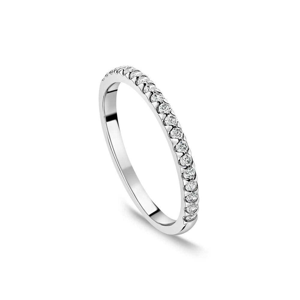 9ct White Gold 1.70mm 0.15ct Diamond Round Triangle Claw Wedding Ring