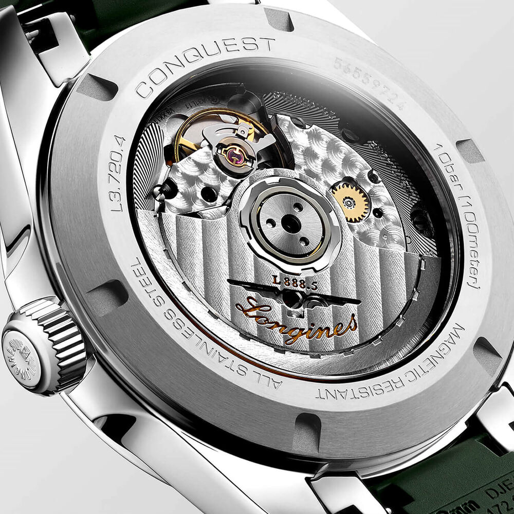 Longines Conquest 38mm Green Dial Green Rubber Strap Watch image number 5