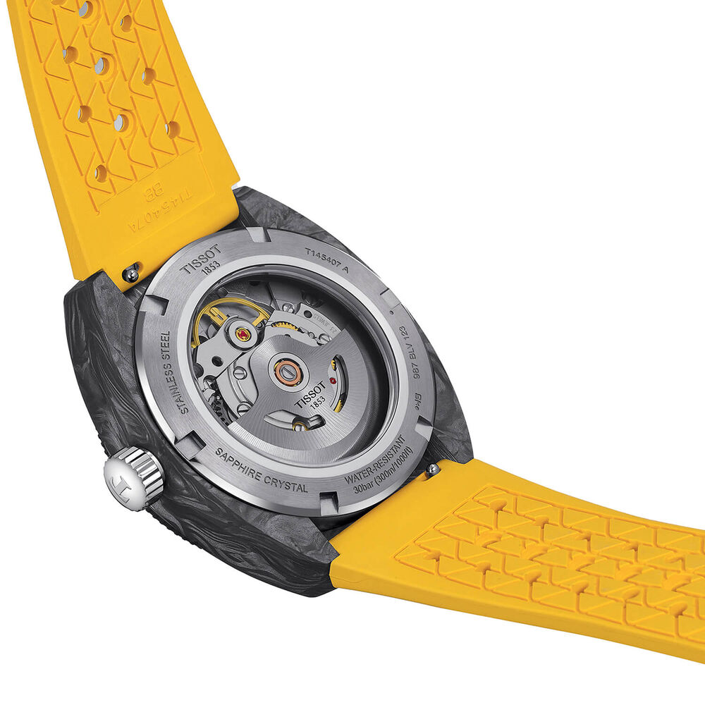 Tissot Sideral S Powermatic 80 41mm Yellow Detail Carbon Case Yellow Rubber Strap Watch image number 5