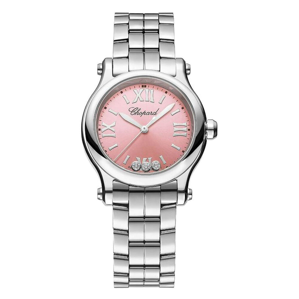 Chopard Happy Sport 30mm Pink Dial 3 Diamond Steel Case Watch