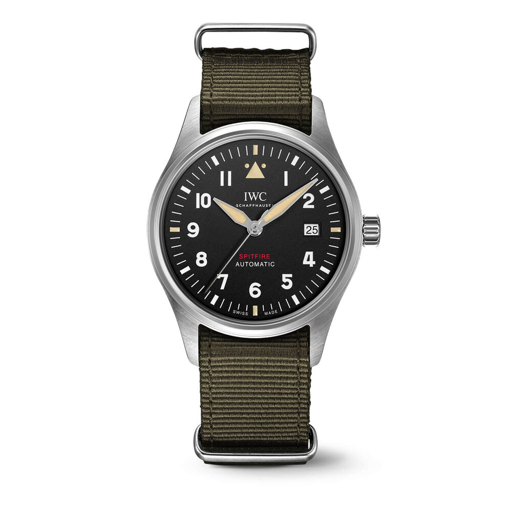 IWC Schaffhausen Pilot's Watch Automatic Spitfire Black Dial Green Strap Watch