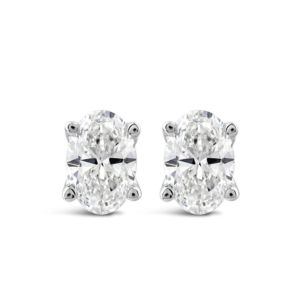 Born 18ct White Gold Lab Grown 1ct Diamond Oval Stud Earrings