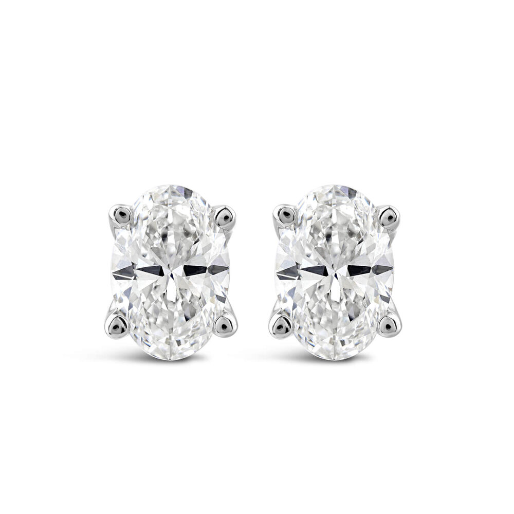 Born 18ct White Gold Lab Grown 1ct Diamond Oval Stud Earrings image number 0