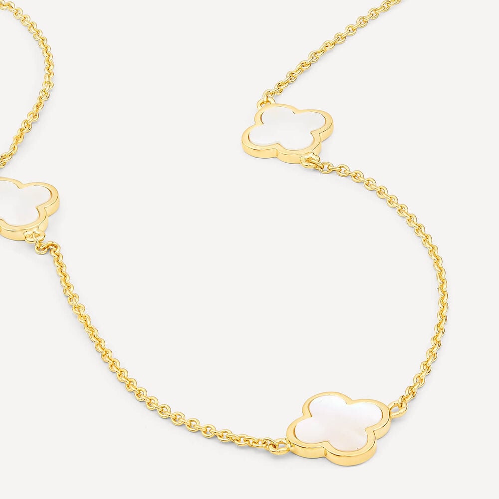 Yellow Gold Plated Sterling Silver Mother of Pearl 5 Clover Petal Necklet