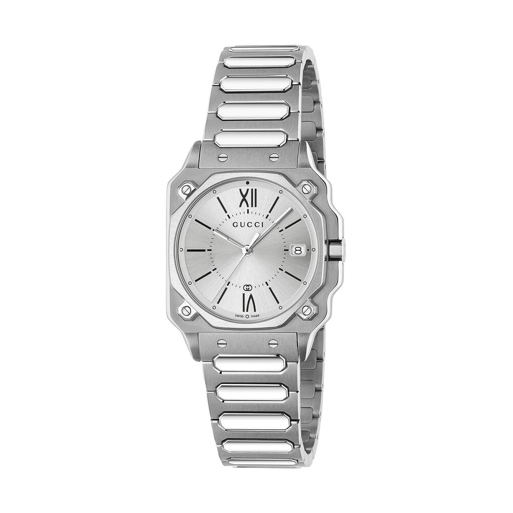 Gucci G-Flat 30mm Silver Dial Stainless Steel Bracelet Watch