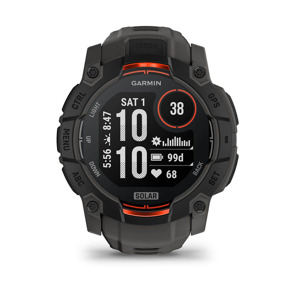 Garmin Instinct 3 Solar 50mm Black Bezel Charcoal Silicon Strap Watch image number 1