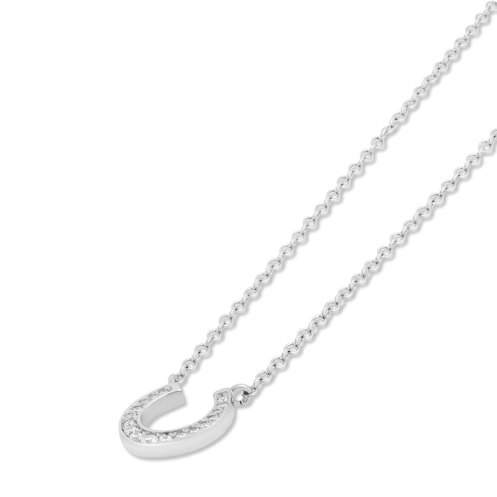 Sterling Silver Cubic Zirconia Horseshoe Pendant (Chain Included)