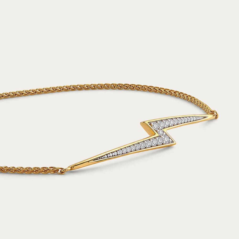 Yellow Gold Plated Sterling Silver Cubic Zirconia Lightning Bolt Bolo Bracelet