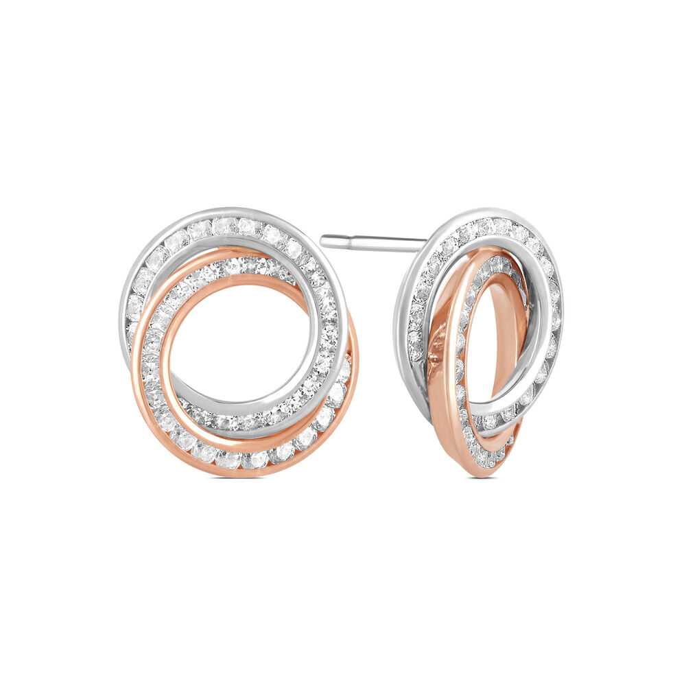 9ct White & Rose Gold Cubic Zirconia Circle Stud Earrings image number 2