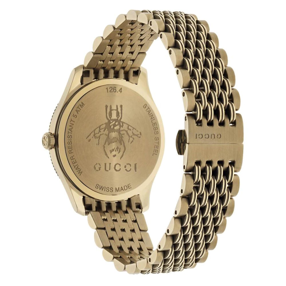 Gucci G-Timeless 36mm Silver Dial Bee Detail Yellow Gold PVD Case Bracelet Watch image number 1