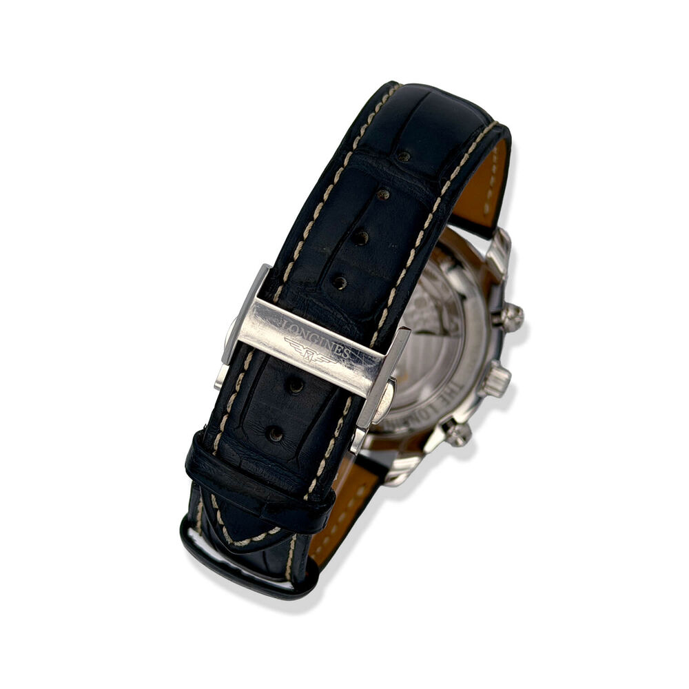 Pre-Owned Longines Master Collection Chrono Moonphase 40mm Blue Dial Leather Strap Watch image number 2