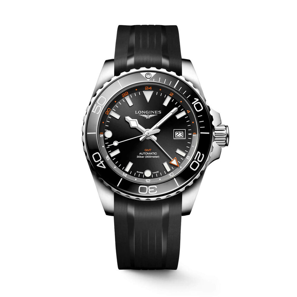 Longines Hydroconquest GMT 43mm Black Dial Rubber Strap Watch