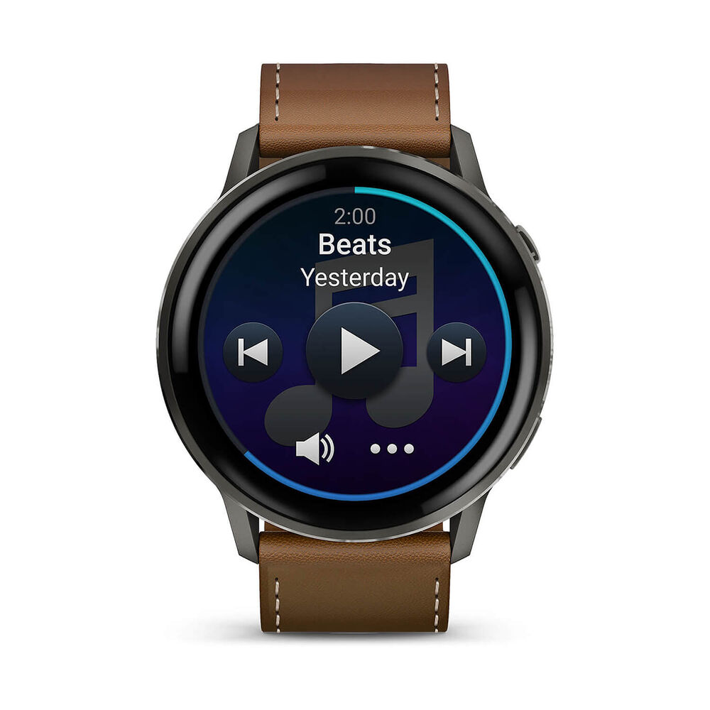 Garmin Venu 4 45mm Black Bezel Dark Brown Leather Strap Watch image number 2