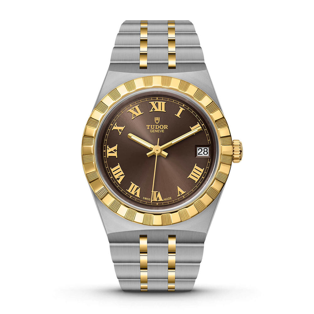 TUDOR Royal 34mm Chocolate Roman Numerals Dial Yellow Gold Bezel Watch image number 0
