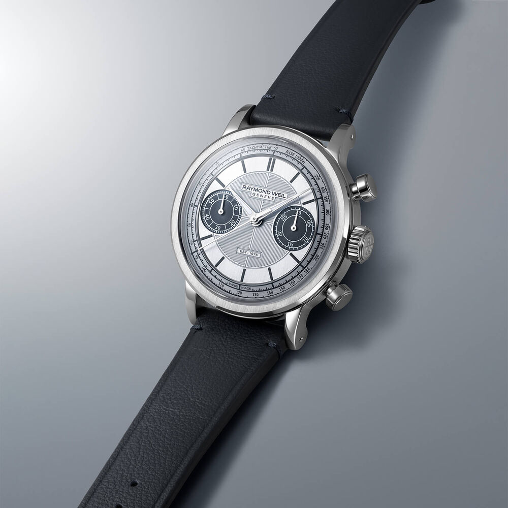 Raymond Weil Millesime Jubilee Limited Edition 39mm Silver Dial Leather Strap Chronograph Watch