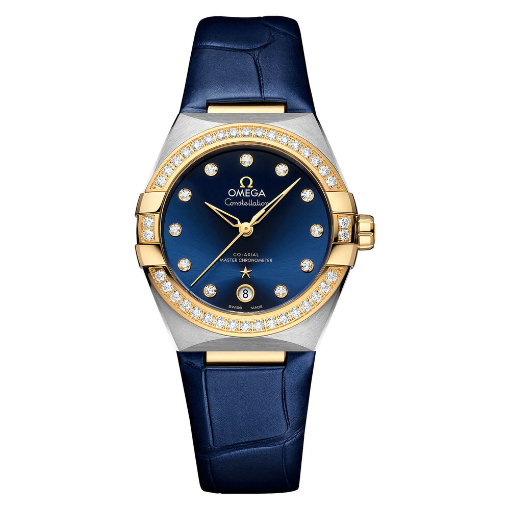 OMEGA Constellation 36mmm PVD Dial Yellow Gold Diamond Set Bezel Strap Watch