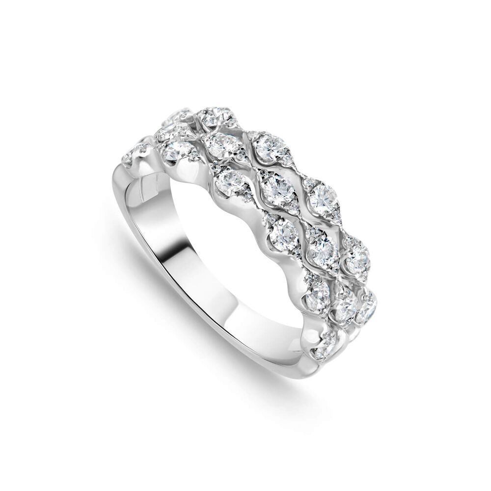 18ct White Gold 0.71ct 3 Row Wavy Diamond Band Ring image number 0