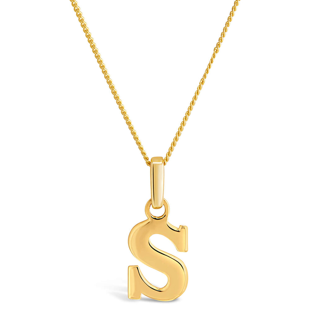 9ct Yellow Gold Plain Initial S Pendant With 16-18' Chain (Chain Included) image number 0