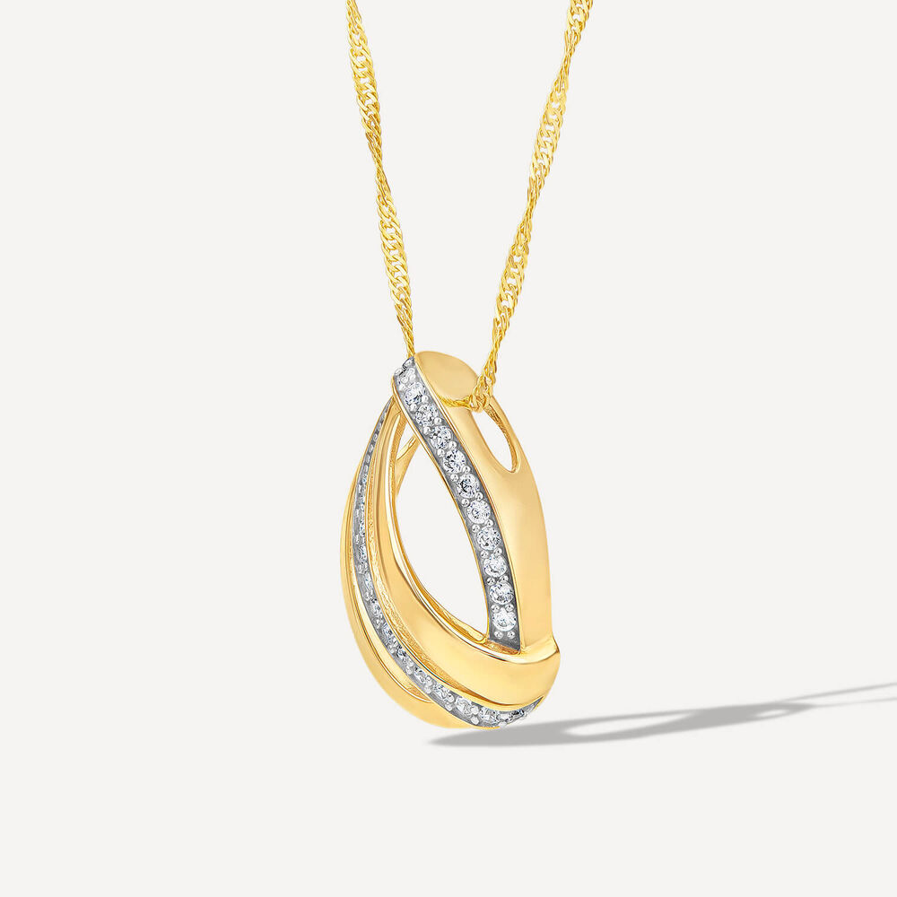 9ct Yellow Gold 4 Strand Cubic Zirconia Curve Pendant image number 1