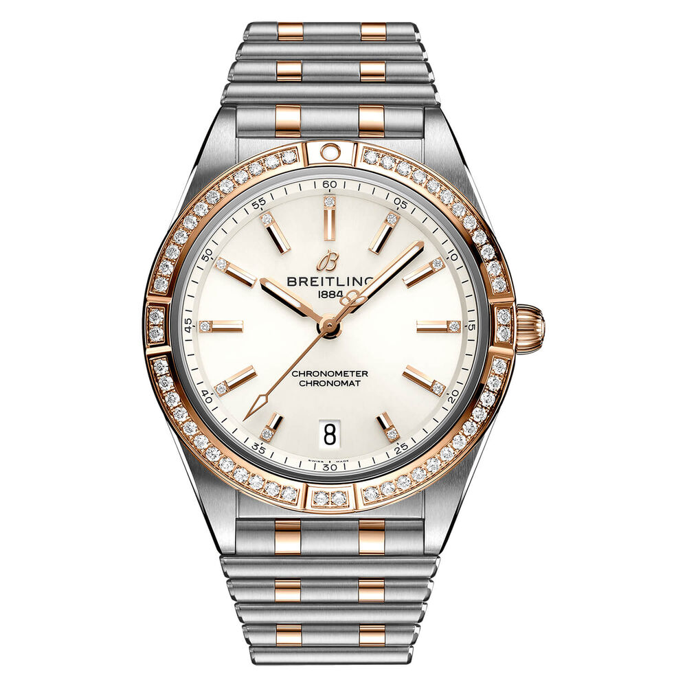 Breitling Chronomat 36mm White Diamond Steel Rose Gold Watch