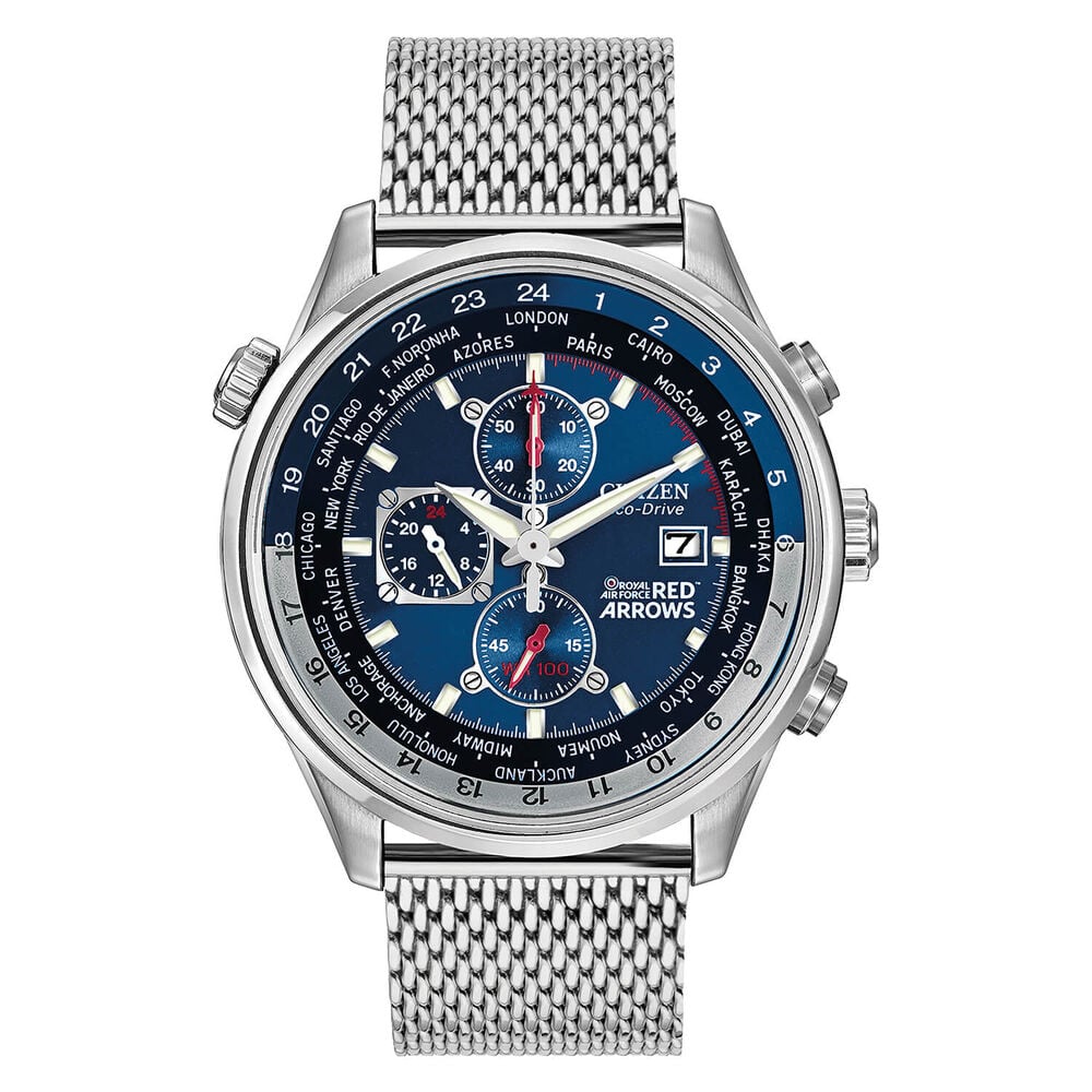 Citizen Eco-Drive Men's Red Arrows Perpetual Chrono A.T Blue Dial Steel Bracelet Watch