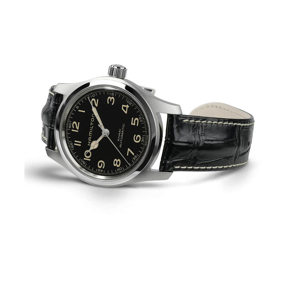Hamilton Khaki Field Murph Auto 42mm Black Dial Leather Strap & Steel Bracelet Bundle Watch image number 2
