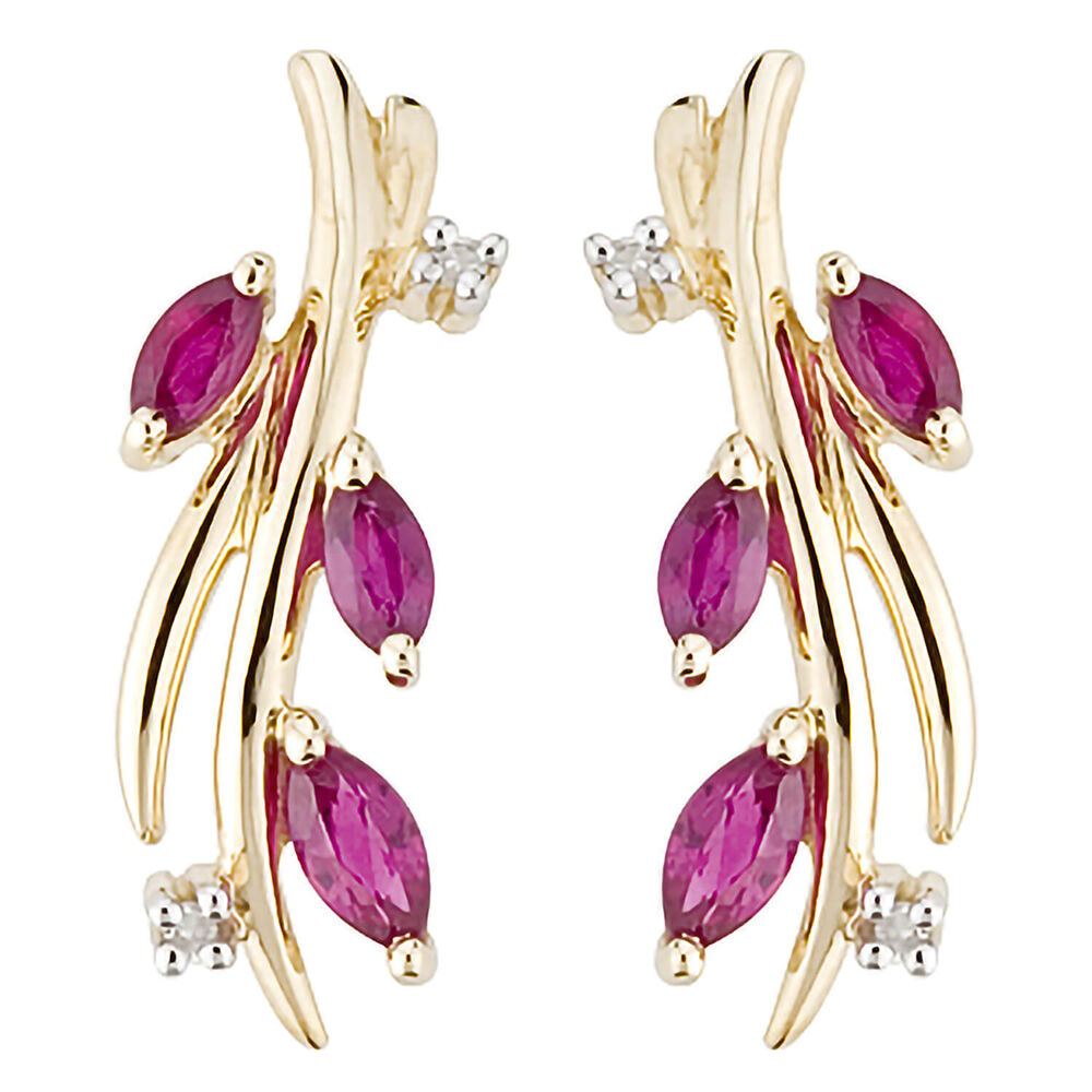 9ct gold marquise ruby and diamond earrings