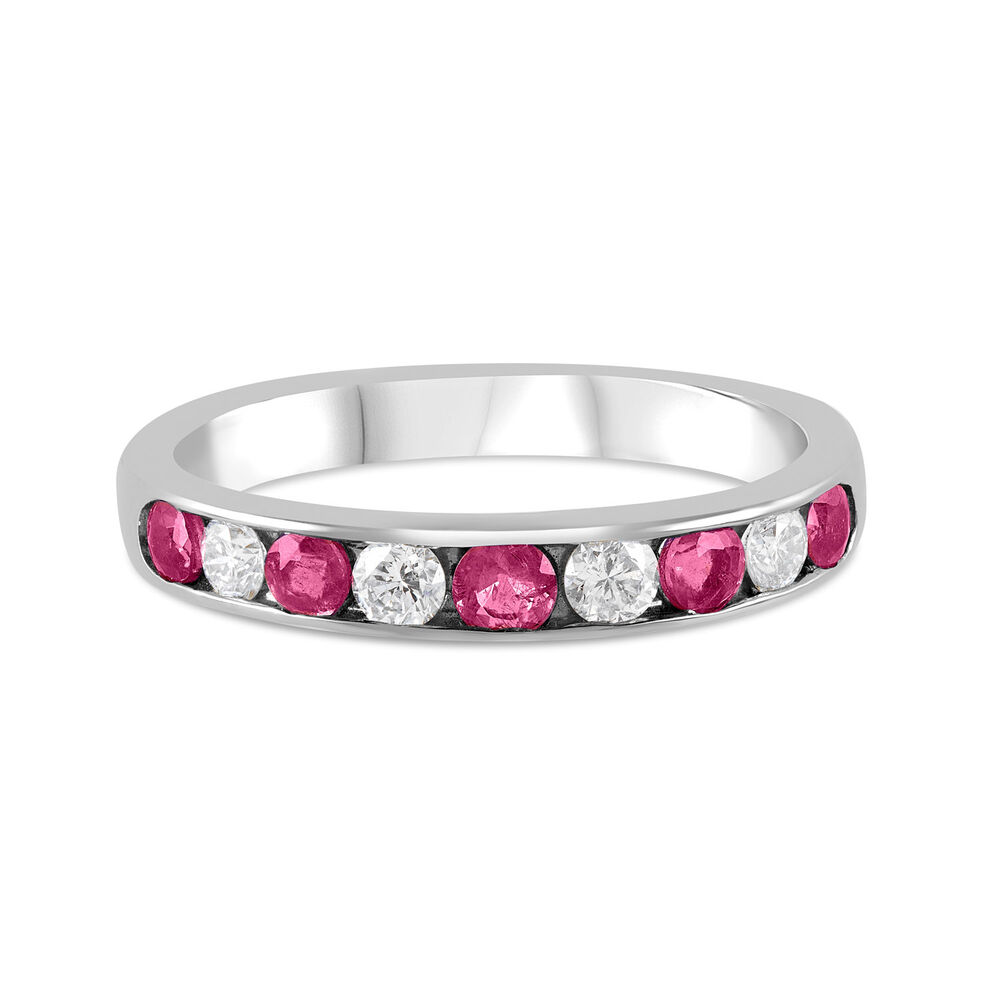 18ct white gold ruby and 0.28 carat diamond ring image number 4